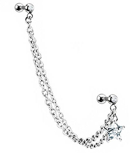 Piersando Tragus Helix Ohr Piercing Cartilage Knorpel Stab Stecker 316 L Chirurgenstahl Doppel Stern mit Kristall