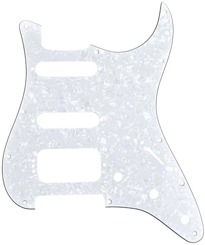 Musiclily Pro 11 Löcher Round Corner HSS Strat Pickguard Gitarren-Schlagbrett für USA/Mexican Stratocaster 4-screw Humbucking Mounting Open Pickup,4 lagig White Pearl