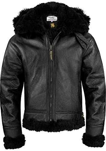 Noble House B-3 Schwarz Fliegerjacke Herren Lederjacke Echtes Schaffell 20 mm