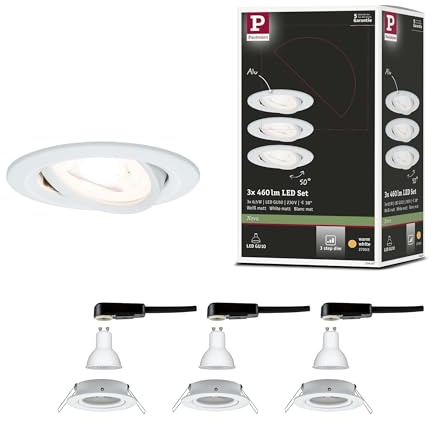Paulmann 93467 LED Einbauleuchte 3-Step-Dim Nova Basisset schwenkbar rund 84 mm 50° GU10 3x6,5W 3x460lm 230V dimmbar 2700K Weiß matt