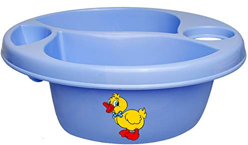 alles-meine.de GmbH 3 Kammer - Schüssel/Waschschüssel/Kinderwaschbecken - blau Tiere - Ente Bieco - mit Seifenablage - Organizer - Reinigungsmittel Aufbewahrungsbox - Pfl..
