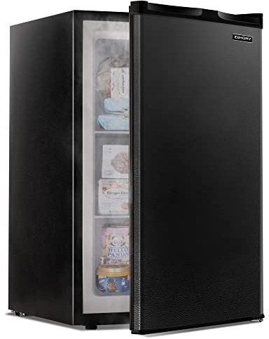 Euhomy Upright freezer, 3.0 Cubic Feet, Single Door Compact Mini Freezer with Reversible Door, Small freezer for Home/Dorms/Apartment/Office (Black)