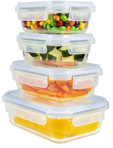Home Fleek Scatola ermetica per alimenti in vetro, contenitore di conservazione alimentare, contenitore in vetro per conservazione alimentare, poco ingombrante, per forno a microonde e congelatore