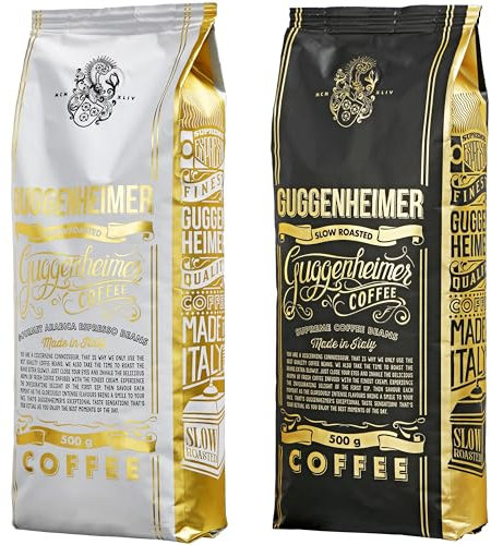 Guggenheimer Caffe in Grani 1kg - Set Degustazione - Supreme Coffee 500g+Caffe in Grani Arabica Gourmet 500g - Chicchi di Caffè Macchine Automatiche