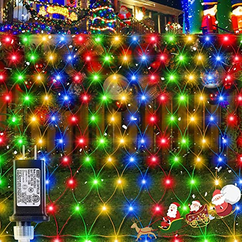 oopswow Multicolor Outdoor Christmas Net Lights, 192 LED 9.8FT x 6.6FT
