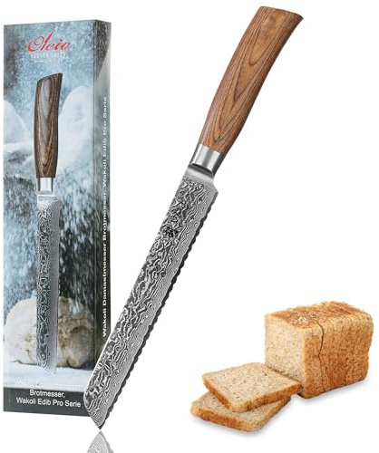 Wakoli EDIB Pro Premium brödkniv 20 cm – 67 lager damaskusstål med VG10-kärna, tandad och extra vass egg, ergonomiskt pakkaträhandtag, exklusiv presentask – professionell damaskus kökskniv