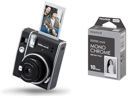 instax mini 40 instant film camera, easy use with automatic exposure, Black & mini instant film Monochrome, 10 shot pack, suitable for all mini cameras and printers
