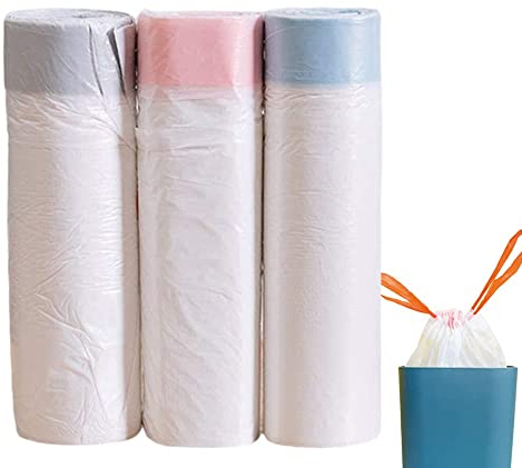 THETAG 15-20L Drawstring Bin Bags Extra Strong Leak Proof Bin Liners Rubbish Bags Heavy Duty Degradable Trash Bags for 15-20L Bins 45 * 50CM Drip Resistant Unscented 60PCS