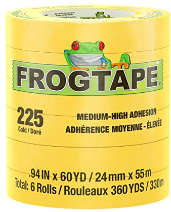 FrogTape Ruban de masquage de qualité professionnelle Gold 225 [adhérence moyenne à : 0.94 in. x 60 yds. (Or) / 6-pack