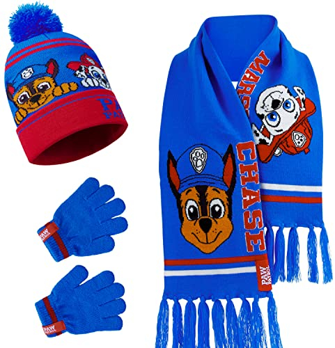 PAW PATROL Jungen Winter Accessoires Set, warm und bequem - Geschenke für Kinder (Blau/Rot)