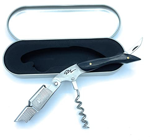 Cavatappi Professionale - Apribottiglie in Acciaio Inox con Manico in Legno Nero e Scatola Rigida - Design Elegante e Compatto - Idea Regalo per Sommelier e Amanti del Vino