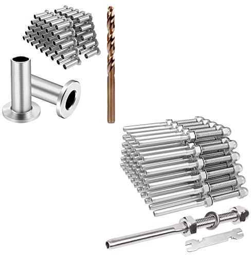BLIKA 50 Pack 1/8 Cable Railing Swage Threaded Stud Tension End Fitting Terminal and 65 Pack Stainless Steel Protector Sleeves