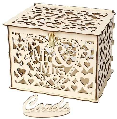 DARENYI Hochzeit Kartenbox, Geschenkbox, Hochzeitsbox, Geschenkkarten Box | mit Vorhängeschloss Dekoration, Holz, Vintage, für Hochzeiten, Jubiläen Brautparty, Geburtstagsfeier