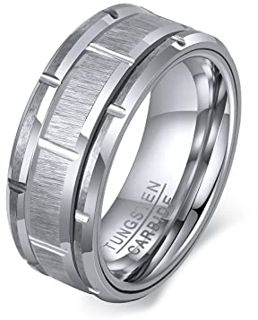 Bishilin Herren Ring Wolframcarbid, Ringe Personalisiert Matt 8MM Breit Bandring Männer Ring Silber Freundschaftsringe Größe 57 (18.1)