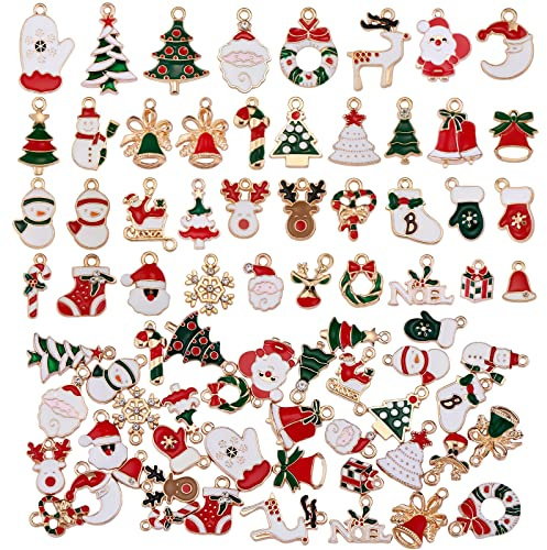 COGCHARGER Weihnachtsanhänger, Weihnachtsmannmütze, Schneeflocken-Anhänger, Emaille-Charms für Schmuck, Halsketten, Armbänder, Ohrringe, Geschenke, Basteln