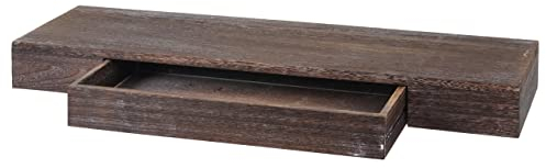 Mendler Wandregal HWC-H37, Schweberegal Wandboard Hängeregal Regal, Schublade Massiv-Holz 8x80x25cm - braun, Shabby