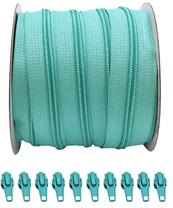 Nylon kontinuerlig blixtlåsrulle + 10 metallreglage #5, för sömnad och kläder, dragkedja i meter (25 meter + 10C, turkos 251)