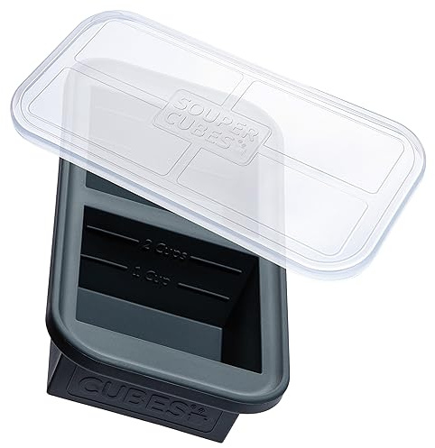 Souper Cubes Vassoio per congelatore in silicone da 2 tazze con coperchio, perfetto per conservare lasagna, avanzi, salse, pasti porzionati e altro, stampo per congelatore in silicone per la