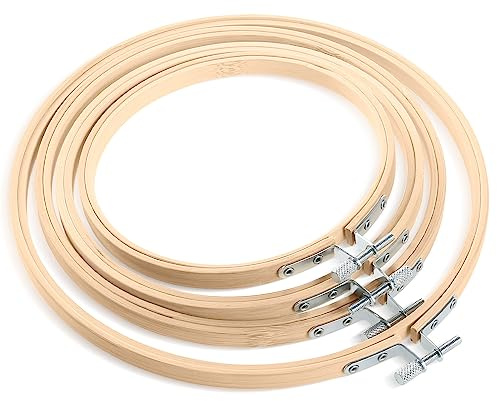 Siumir Broderade ringar 4 st, 13/15/17/20 cm bambu ringar justerbara korsstygnsringar runda broderiringar för gör-det-själv konst hantverk sömnad