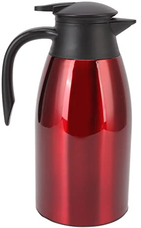 2 Litros Jarra Termo, Cafetera Aislada de Acero Inoxidable, Jarra Térmica de Café Al Vacío, Tapón de Rosca con Cómodo Pulsador, Dispensador de Agua para Café, Agua Caliente, Té, Bebidas (Rojo)