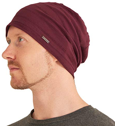 CHARM Leichte Sommer Mütze für Damen - Herren Slouchy Mütze Stretchy Slouch Strickmütze aus 100% Baumwolle Chemo Hut Burgund L