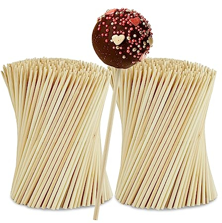 Relaxdays Cake Pop Stiele, 600 Stück, 15 cm lang, Lollipop Sticks aus Bambus, Popcake Stäbchen, Kuchen am Stiel, Natur