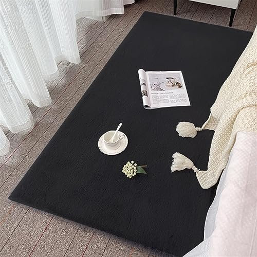 ZWPILY Hochflor Teppich, Einfarbig, Flauschiger Langflor Teppich, Shaggy Flokati, Rechteckig, Pflegeleicht, Wohnzimmerteppich - Fellteppich - Modern Kunstfell Carpet für Schlafzimmer,Schwarz,60x90 cm