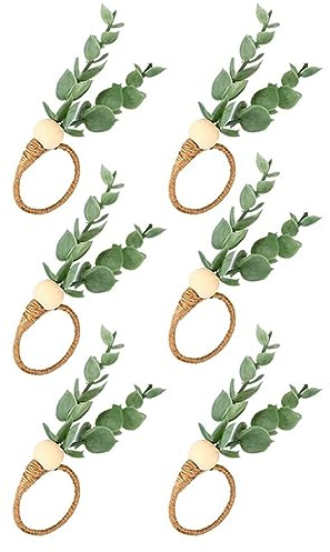 PPbreken 6 STK. Eukalyptus- Handgefertigt Aus Holzperlen, Wohnkultur, Künstliche Grün- Serviettenhalter für Hochzeiten, Partys, Usw. Einfach zu Benutzen.