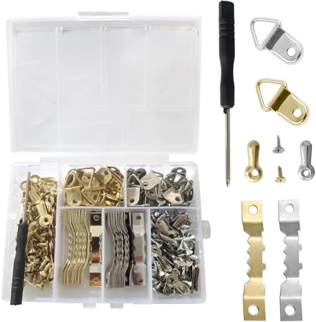 Ganci per Quadri, Mengger 325pcs Assortiti Kit Immagine Ganci con Viti Attaccaglie per Quadri Ganci per Quadri Muro per Foto Immagini Appese(Oro, Argento)