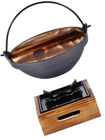 BESPORTBLE Japanese Style Cast Iron Hot Pot 20cm Non-stick Soup Pot with Aluminum Stove Cooking Boiler for Home and Camping Set