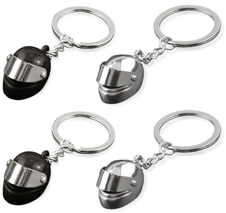 EUPSIIU 4 Pack Helm Schlüsselanhänger Mini Helm Schlüsselanhänger Personalisierte Helm Biker Edelstahl Schlüsselanhänger Lokomotive Schutzhelm Form Schlüsselanhänger Kreative Metall Anhänger