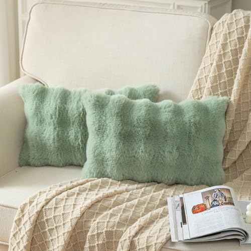 Yaertun 2er Set Salbei Grün dicken Woll Kissenbezug 30x50cm dekorative Kissenbezüge Sofakissen Dekokissen Wurfkissenbezug zierkissenbezug plüsch Kunstfell Kissenhülle Schlafzimmer Wohnzimmer