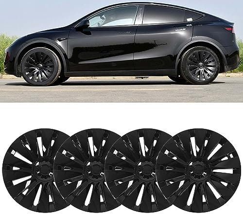 4 Stück Radkappe Radabdeckung Ersatz Für Tesla Model Y, 19 Zoll Radabdeckung Radnabenkappen, Glänzend Schwarz Hochschutz Radkappe Felge Radabdeckung