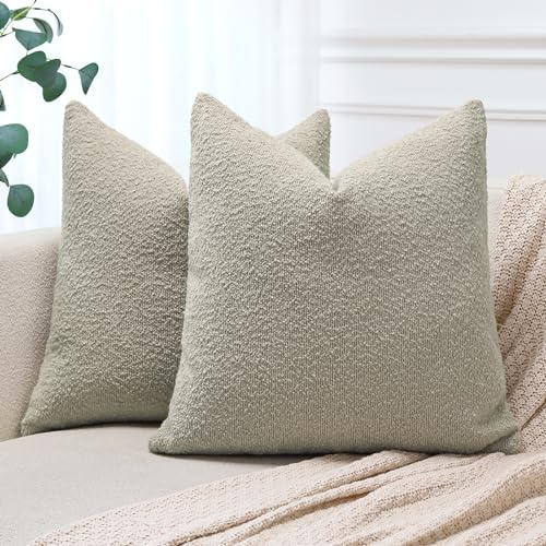 JOTOM 2er Set Boucle Kissenbezüge, Dekorative Weich Einfarbig Wurf Kissenbezug Moderne Kissenhüllen Sofakissen Dekokissen Zierkissenbezug für Wohnzimmer Schlafzimmer Deko (45x45cm, Haferflocken)