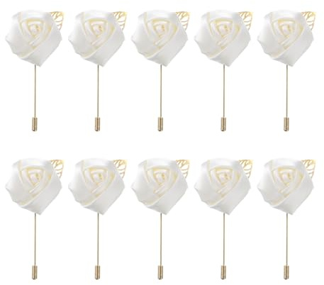 sourcing map Boutonnieres, Rosen-Boutonnieres, 5,1 x 8,9 cm, für Herren, Hochzeit, Zeremonie, Jahrestag, formelle Abendessen, Party, Anzug, Dekoration, Milchweiß, 10 Stück