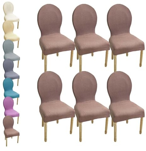 HHONGWYT Stretch Stuhlbezüge mit Runder Rückenlehne Nicht Universell Rund Rückenlehne Stuhlhussen Stuhlüberzug Ohne Armlehne Hölzern Stuhlschonbezug StuhlAbdeckung Waschbar,A10,6PCS