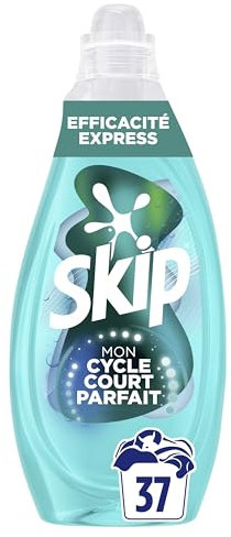 Skip Lessive liquide Mon Cycle Court Parfait Efficacité Express - 37 lavages - 1ère lessive conçue pour cycle court, efficace dès 15 minutes