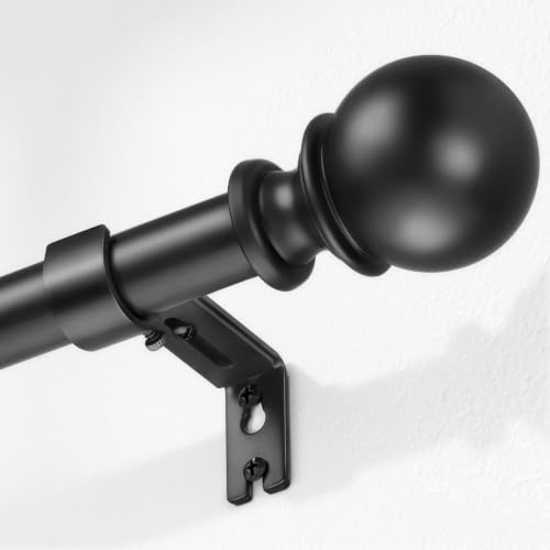DEFYNEE Curtain Poles for Eyelet Curtains, 25mm 80-218cm Extendable, Black | Heavy-duty Curtain Rods, 15kg load, Curtain Rail indoor/outdoor, wall/ceiling mount, brackets included