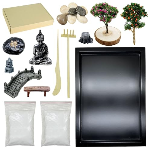 Woohome 20 PCS Mini Zen de Jardin, Zen de Jardin Outils Mini Zen Sable avec du Sable Blanc pour Décoration de Jardin Miniature, Bureau de La Maison