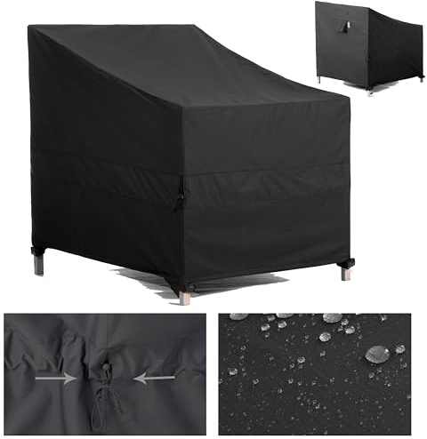 F&J Outdoors Garden Chair Covers Weatherproof 71x76x66/91cm UV Resistant | Dining Chair Cover Waterproof Heavy Duty Durable Waist Drawstring Tight Windproof Furniture Cover for Garden Chairs, Black