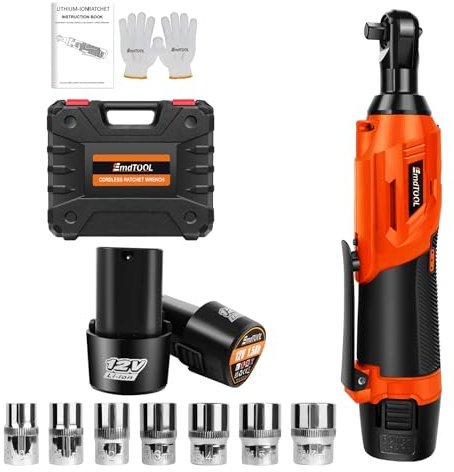 VickyHome 12V Akku Ratsche Akku Ratschenschrauber, 40N.m Elektrische Ratsche Mit 2PCS1500mAh Akkus Und Ladegerät, 3/8 230 U/Min Akku Ratschenschrauber Set Mit 12 Steckdosen, Power Ratchet Tool Kit