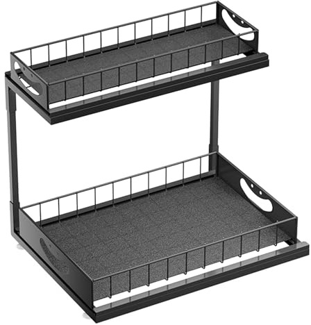 Organizador bajo fregadero extraíble | Organizador de estantes extraíbles | Soporte organizador de estantes | Estante debajo del mueble en forma de L, organizador bajo fregadero de cocina para