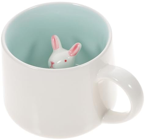 Garneck boccale in ceramica tazze carine tazze da cappuccino tazza per bambini Tazza con coniglio dentro Tazza creativa con animale dentro piccole tazzine da caffè bicchiere in ceramica