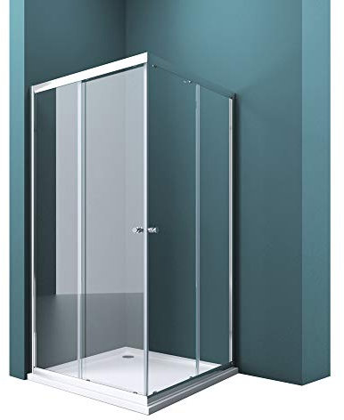 Mai & Mai Duschwand mit Doppel-Schiebetür 90x90 cm Eckeinstieg Echtglas Lotuseffekt Duschkabine ESG-Sicherheitsglas Ravenna16k