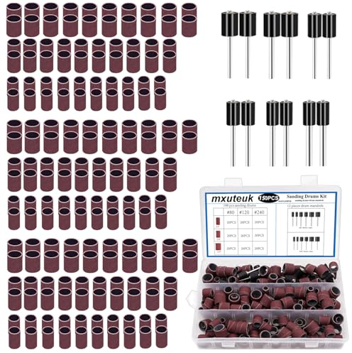 mxuteuk Schleiftrommel-Set, einschließlich 138 Stück Aluminiumoxid 80 120 240Grit Trommelschleifhülsen und 12 Stück Trommeldorne Schleiftrommeln mit Box