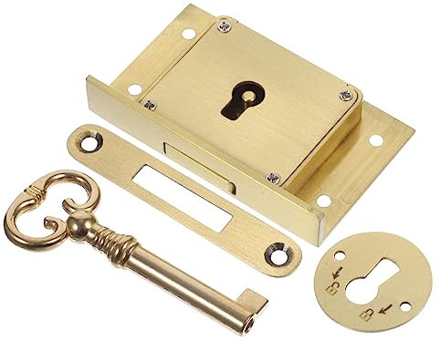 KICHOUSE Retro Brass Drawer Lock Key Square Cabinet Safety Lock for Wooden Boxes and Furniture Easy Installation