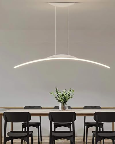 MOMOYY LED-Pendelleuchten Modernes Esszimmer Gebogene Pendelleuchte Dimmbare Barbeleuchtung Mit Fernbedienung Küchenbeleuchtung Kann in Küche Bar Restaurant Büro verwendet werden (white, 120cm)