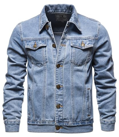 Btmpmcs Giacche di jeans da uomo The Trucker Giacca Classic Retro Vintage Giubbotto in cotone Lapel Cappotto da Lavoro Casual Giubbino Jeans Giacca in Denim per Capispalla Fotografia Biker Moto