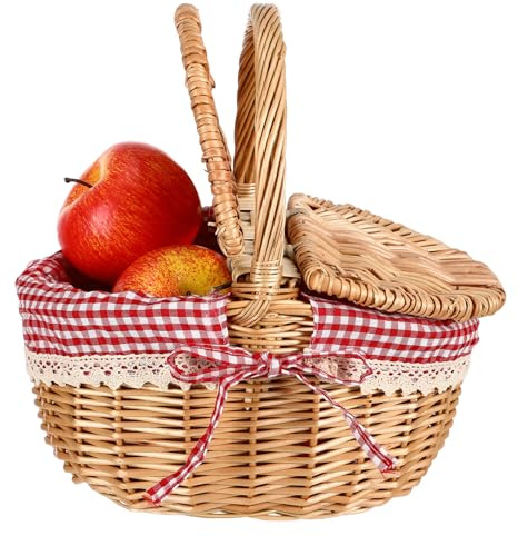 Cabilock De Rangement Osier Avec Double Couvercle Pique- Portable Tissé Pour Stockage De Fruits Snacks Et Articles Divers 10.24X7.09X4.92 Pouces