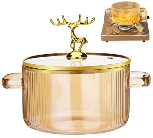1.6L Borosilicate Glass Cooking Pot with Lid, Clear Ribbed Pot for Soup, Milk, Baby Food & Simmering